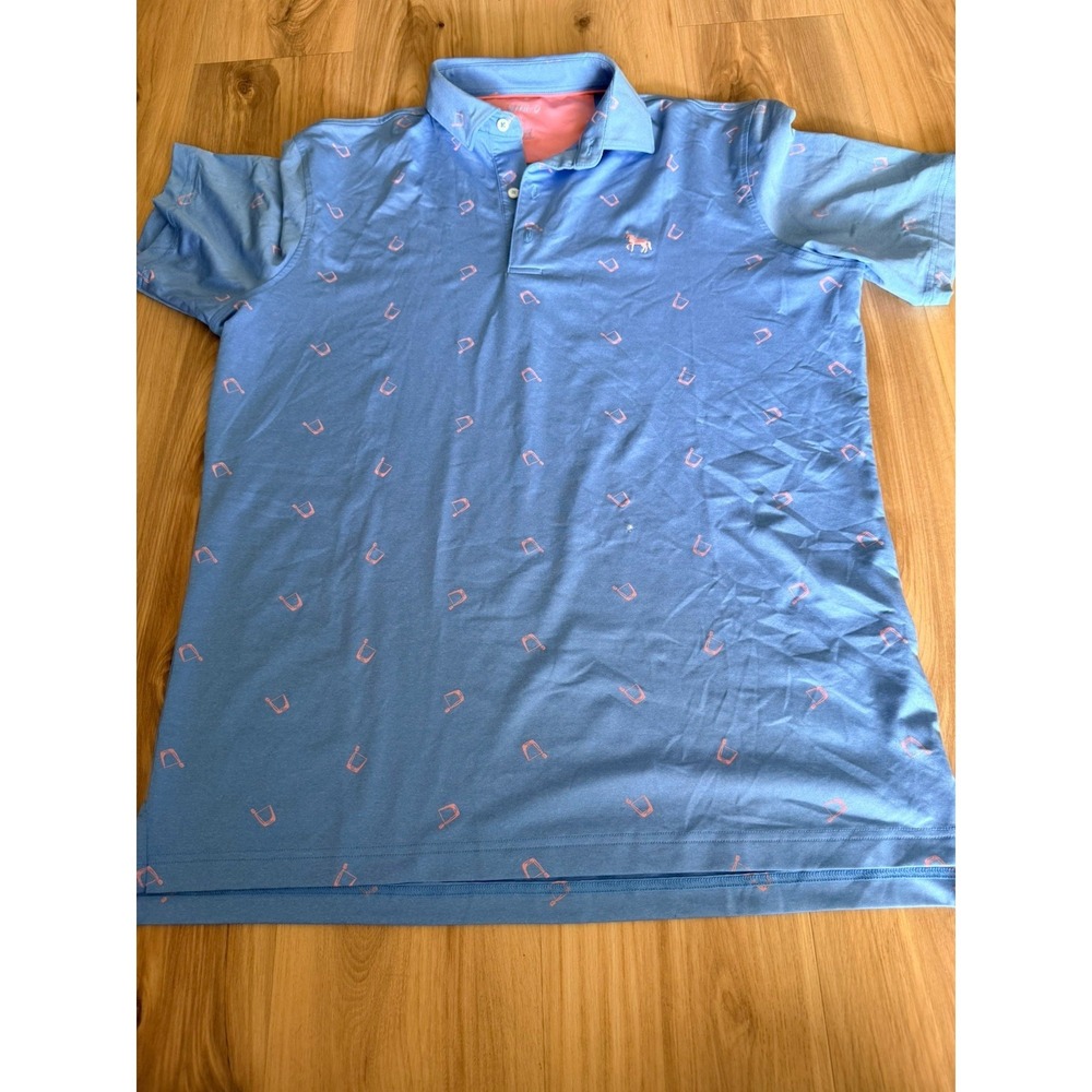 Johnnie-O Mens Blue Pink‎ Cocktail Glass Print Performance Polo Shirt Large L